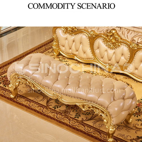 BJHG-CD02- European classical style, imported Thai oak, imported cowhide, European luxury bed end stool